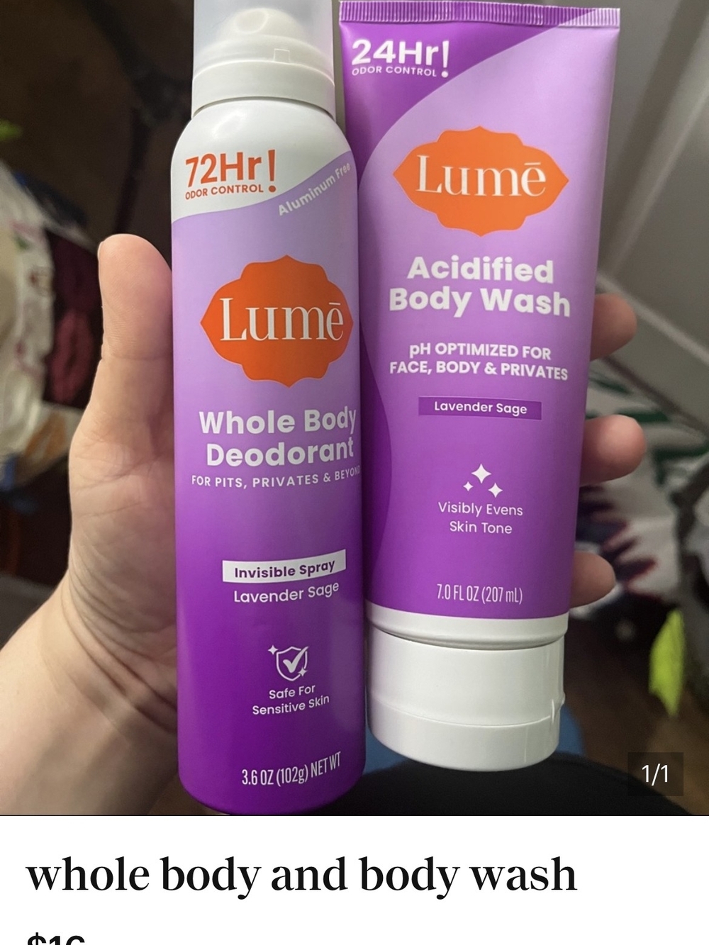 Lumé Lavender Sage Acidified Body Wash & Whole Body Deodorant Duo - Purple